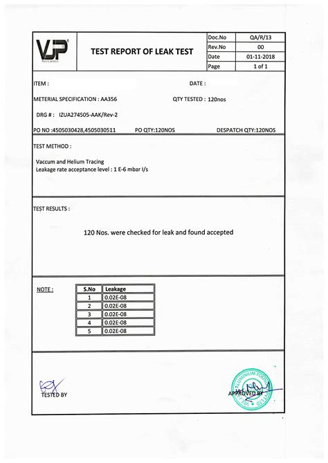 what are the benefits of leak testing|leak test certificate sample.